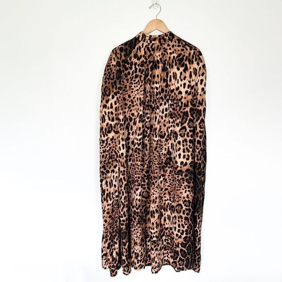 TwoTwinStyle Women’s Leopard Print Cardigan Coat O Neck Maxi Cloak With Arm Hole - Picture 2 of 10